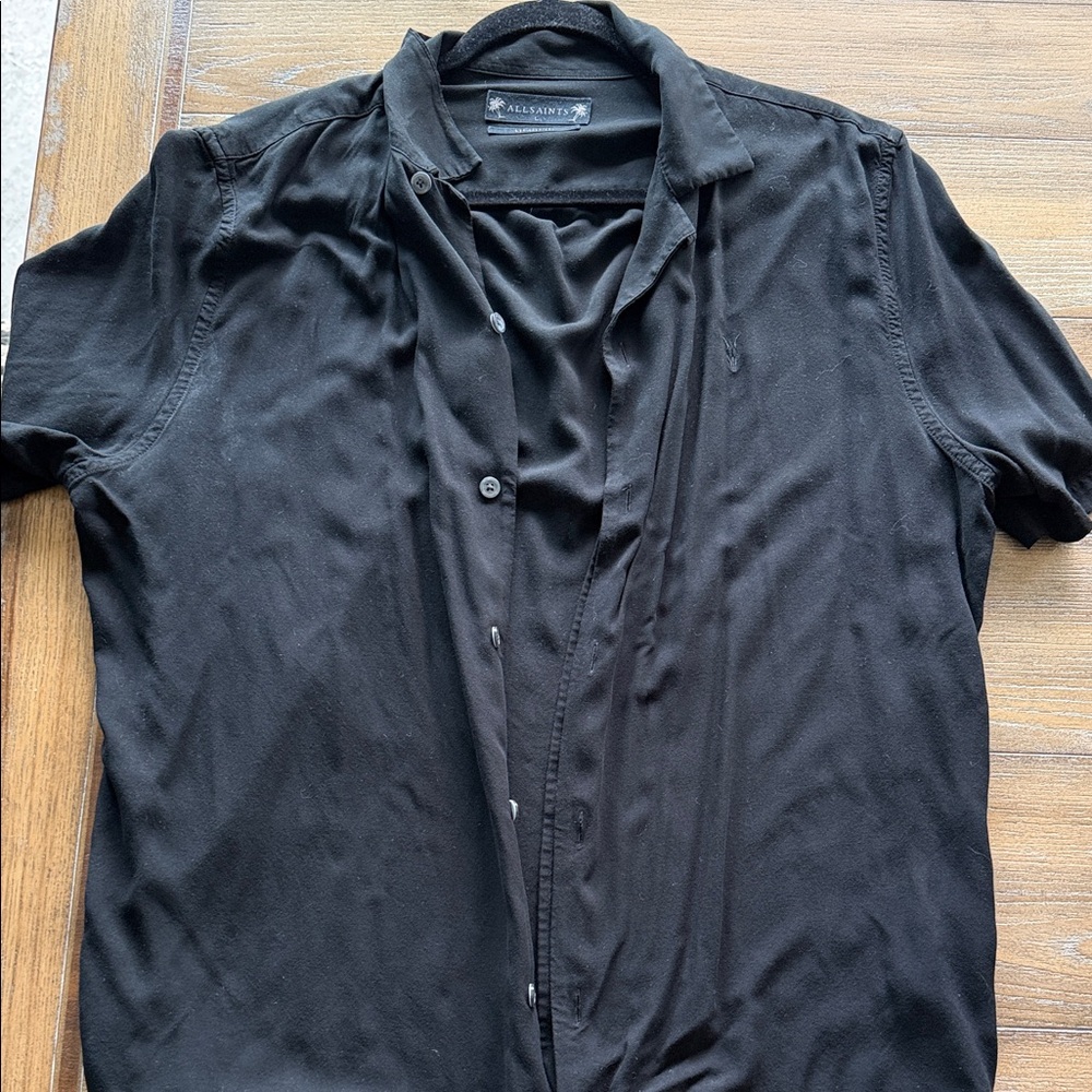 All Saints Black Short-Sleeve Button-Down Shirt